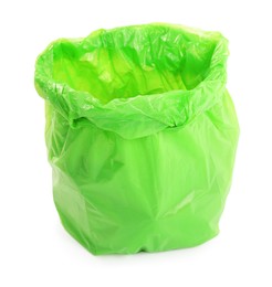 Photo of Green plastic garbage bag isolated on white