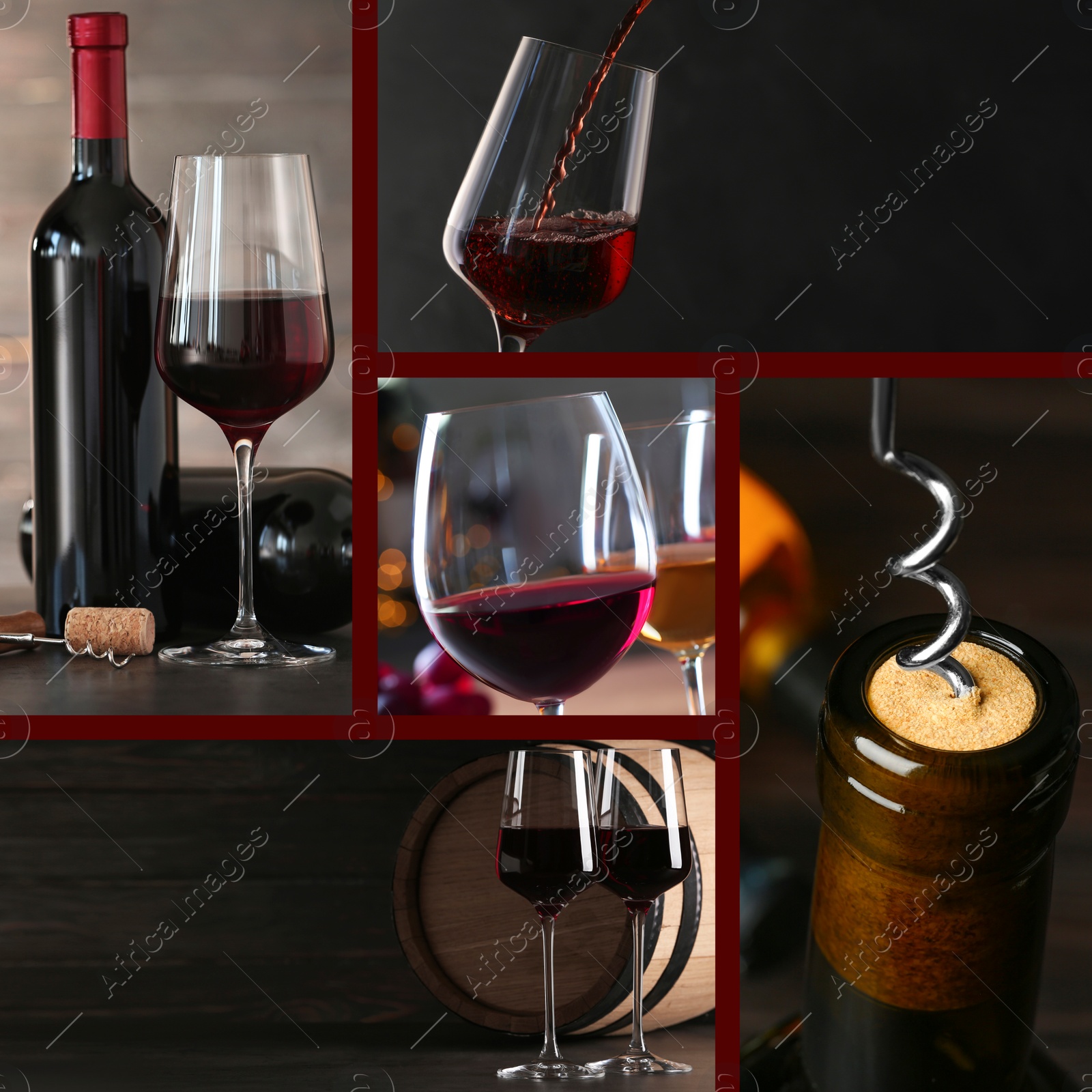 Image of Set with glasses and bottles of red wine