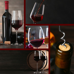 Image of Set with glasses and bottles of red wine