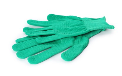 Photo of Pair of gloves on white background. Gardening tool
