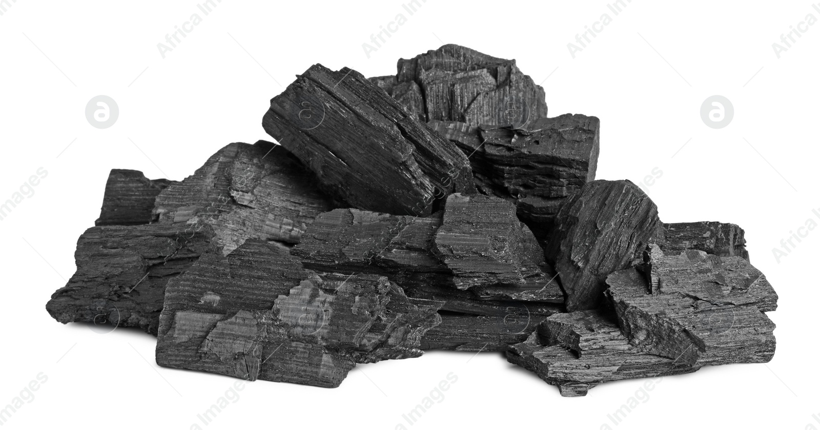 Photo of Heap of coal isolated on white. Mineral deposits