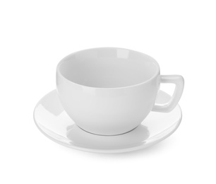 Photo of Empty ceramic cup isolated on white