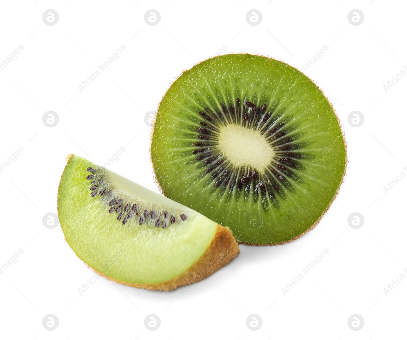 Photo of Pieces of fresh kiwis on white background