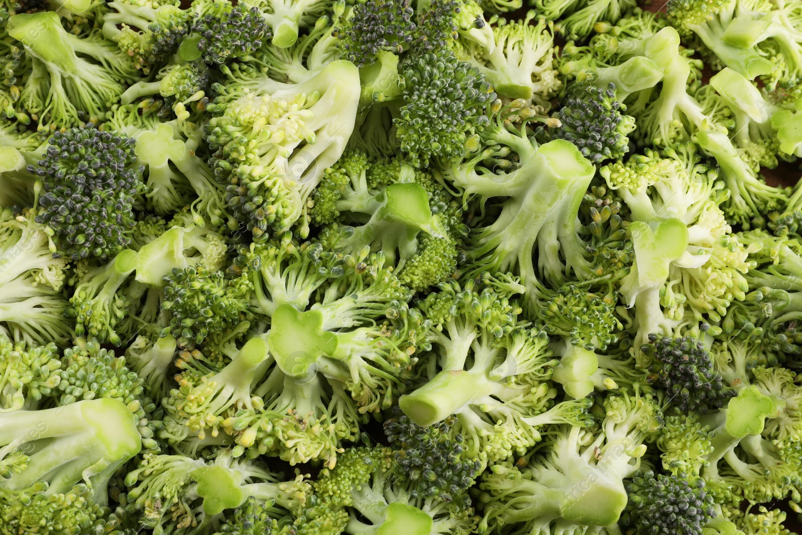 Photo of Fresh raw broccoli as background, top view