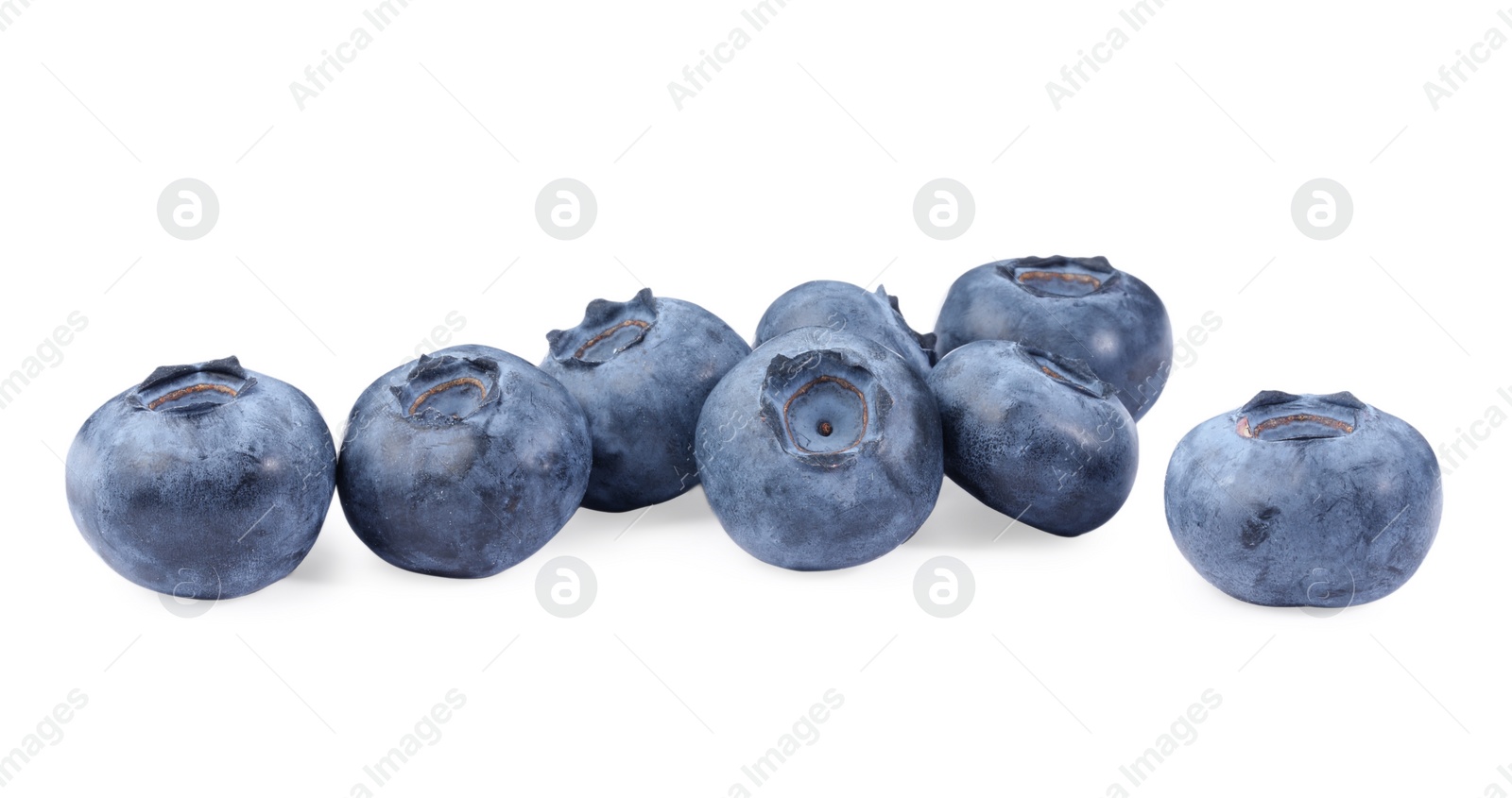 Photo of Many fresh ripe blueberries isolated on white