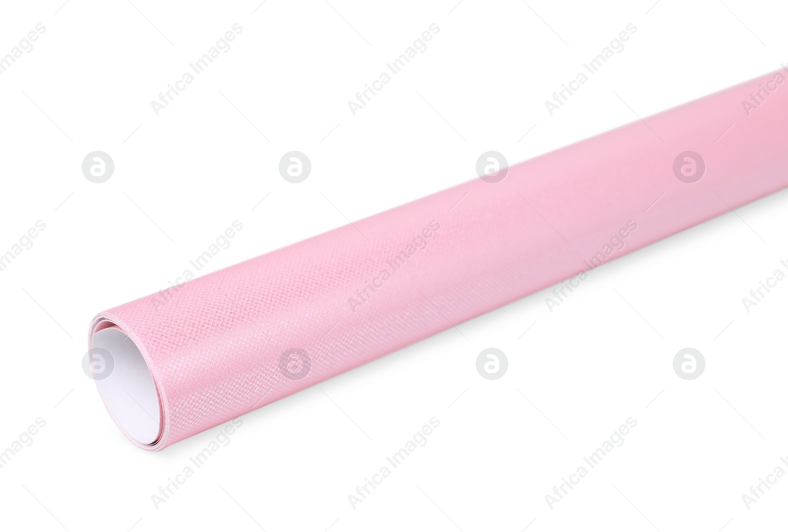 Photo of Roll of pink wrapping paper on white background