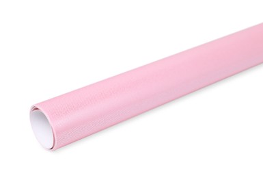 Photo of Roll of pink wrapping paper on white background