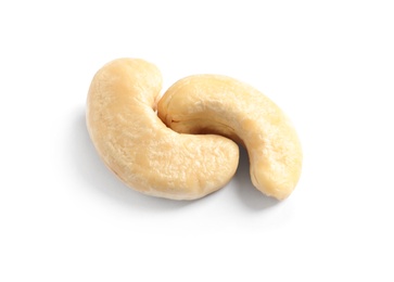 Tasty organic cashew nuts isolated on white