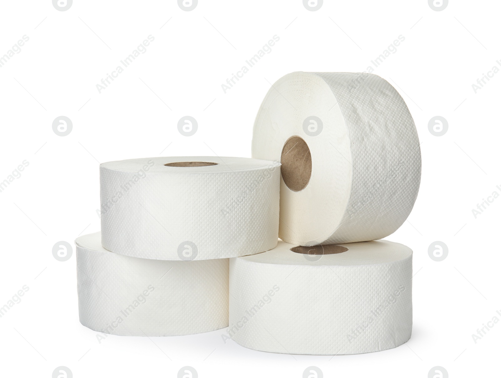 Photo of Rolls of toilet paper on white background