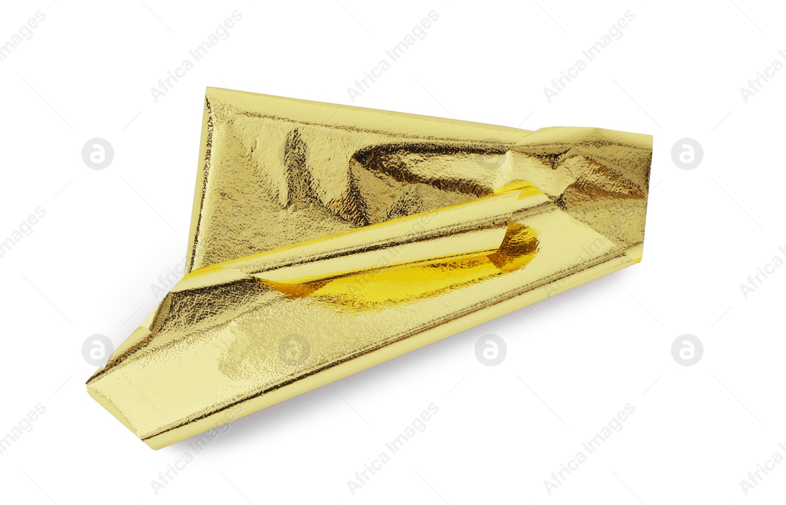 Photo of One edible gold leaf sheet isolated on white, top view