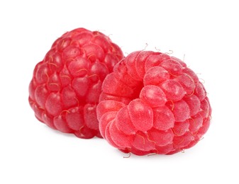 Photo of Two tasty ripe raspberries isolated on white