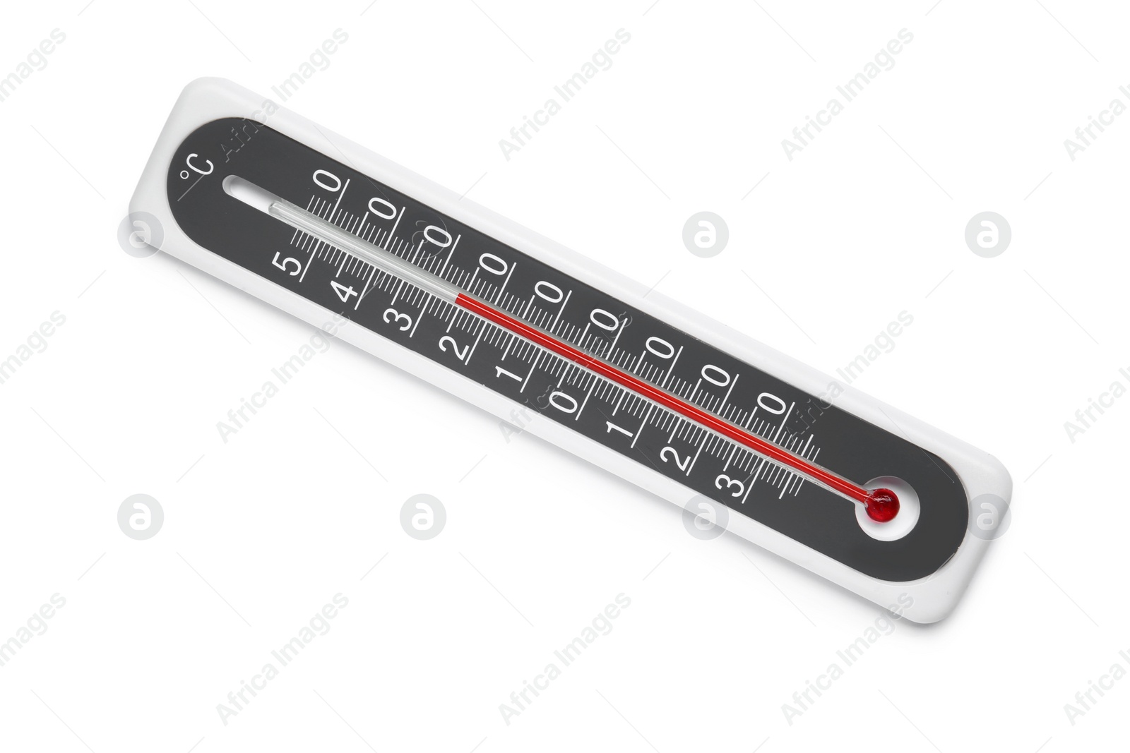 Photo of Weather thermometer on white background, top view