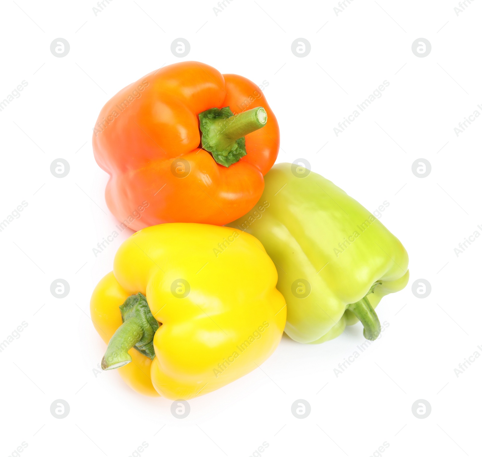 Photo of Fresh ripe bell peppers on white background