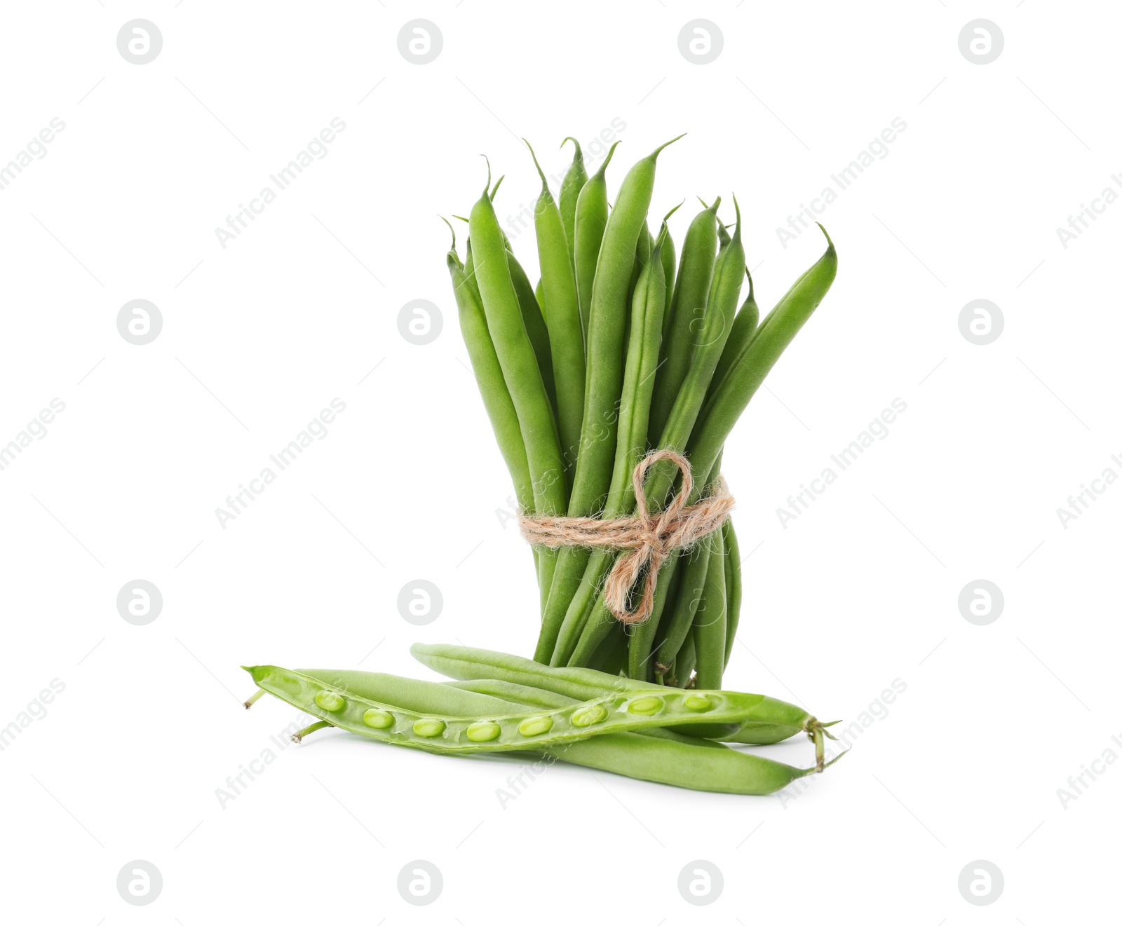 Photo of Delicious fresh green beans on white background