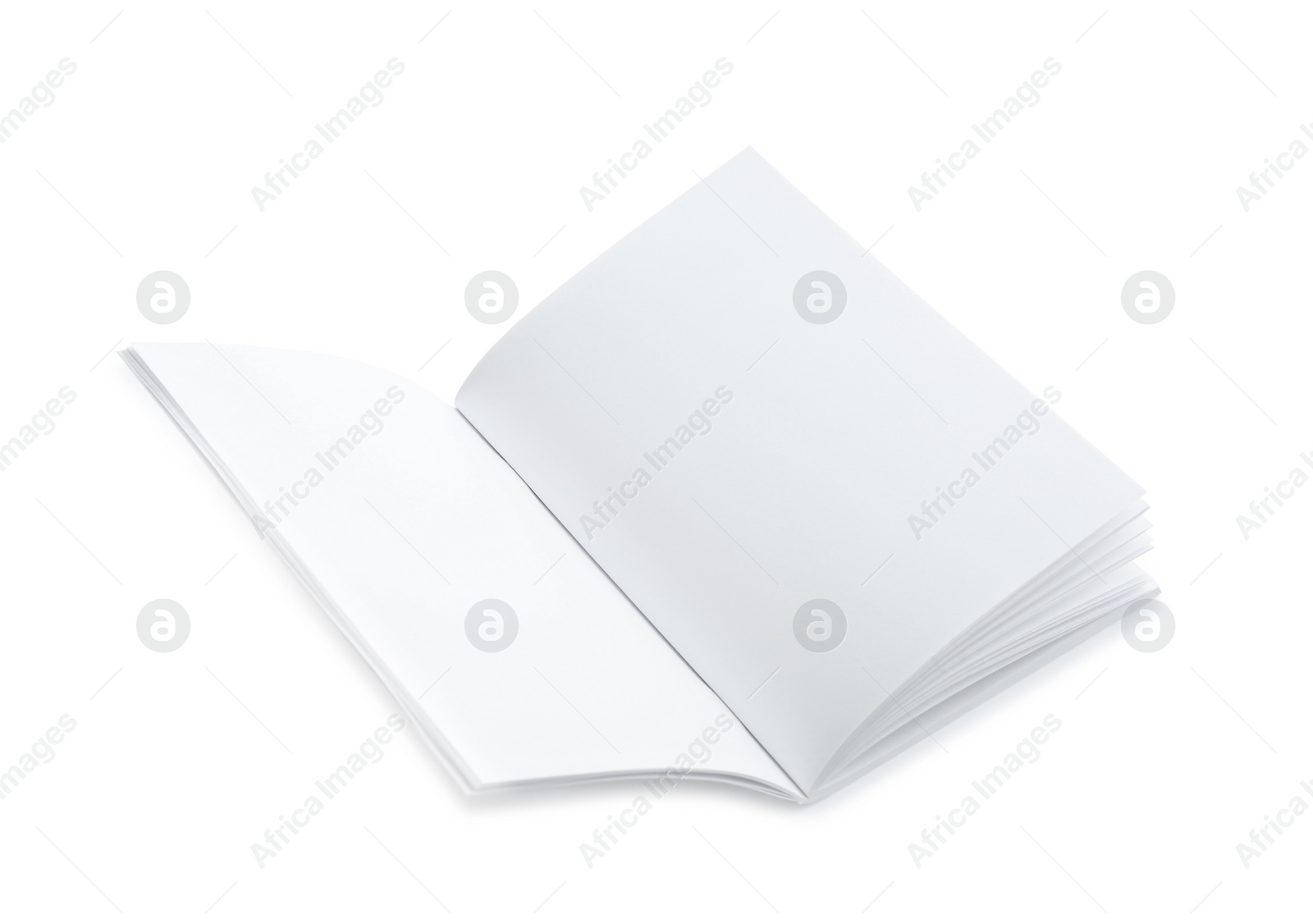 Photo of Open blank paper brochure isolated on white. Mockup for design