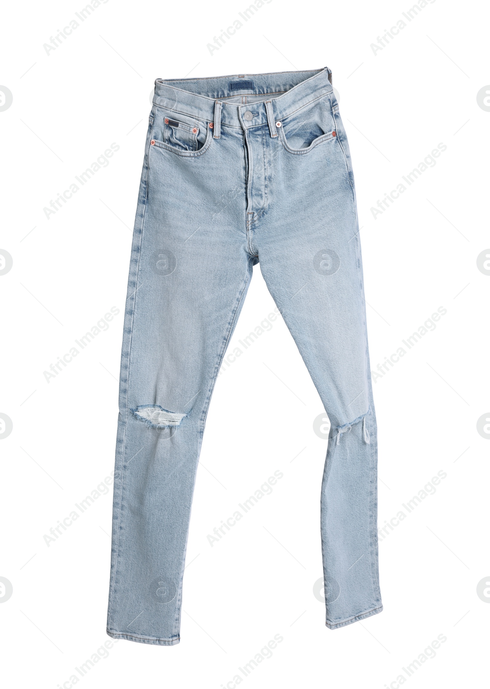 Image of Stylish light blue jeans isolated on white