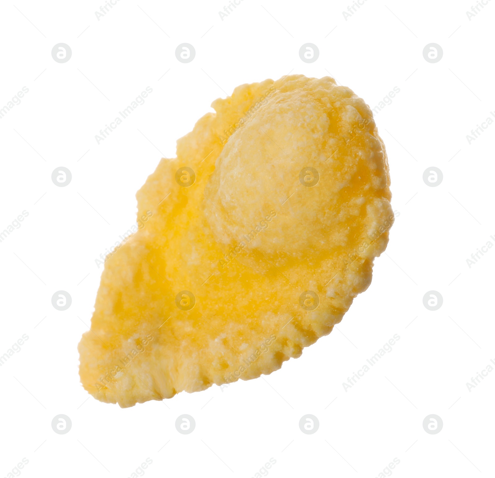 Photo of One tasty crispy corn flake isolated on white