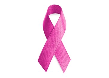 Pink ribbon isolated on white. World Cancer Day