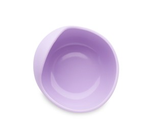 Photo of Plastic bowl isolated on white, top view. Serving baby food