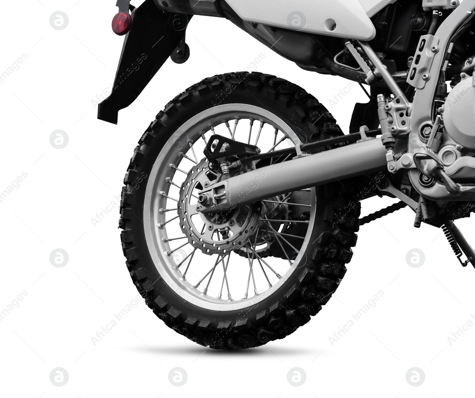 Image of Stylish cross motorcycle on white background, closeup