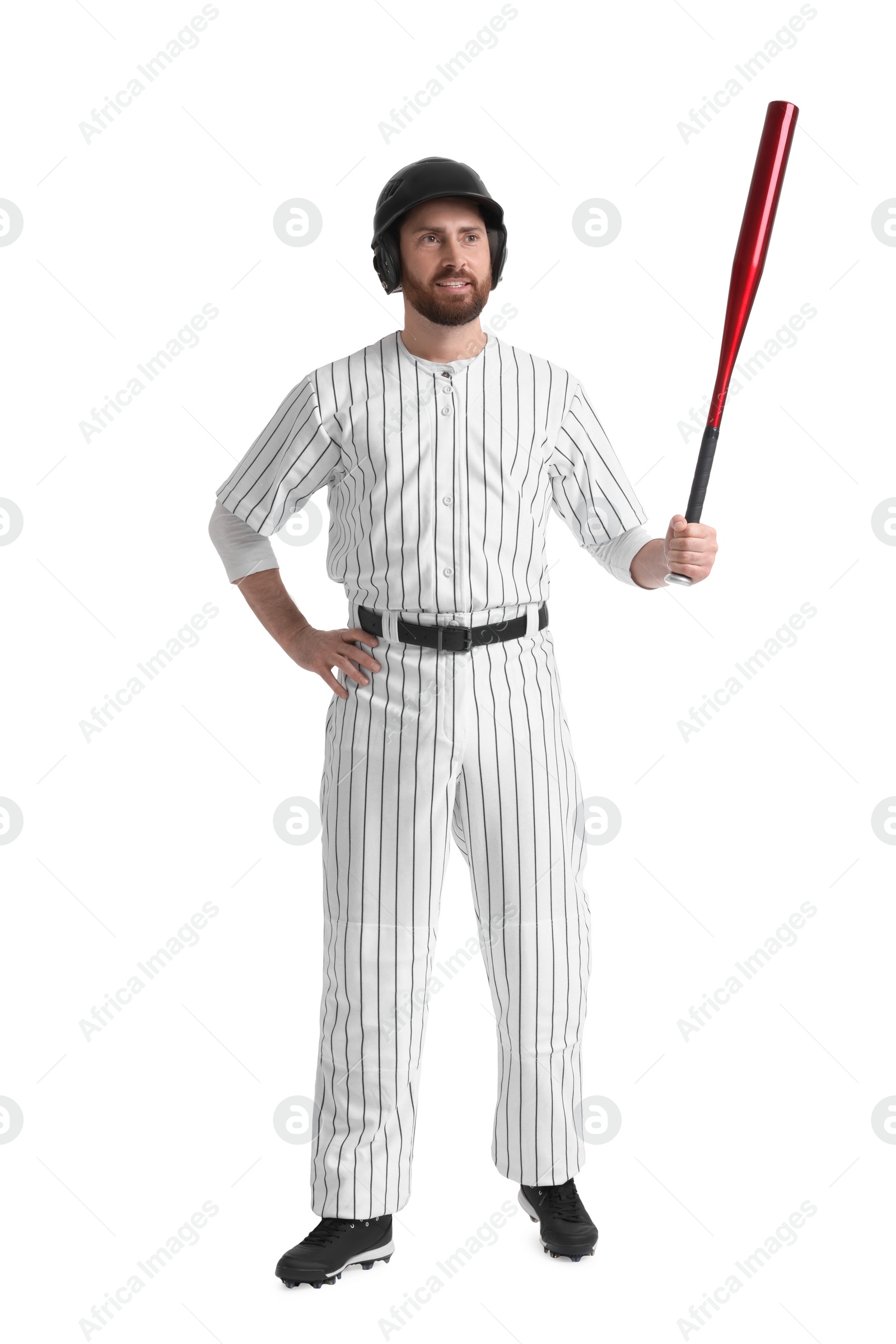 Photo of Baseball player with bat on white background