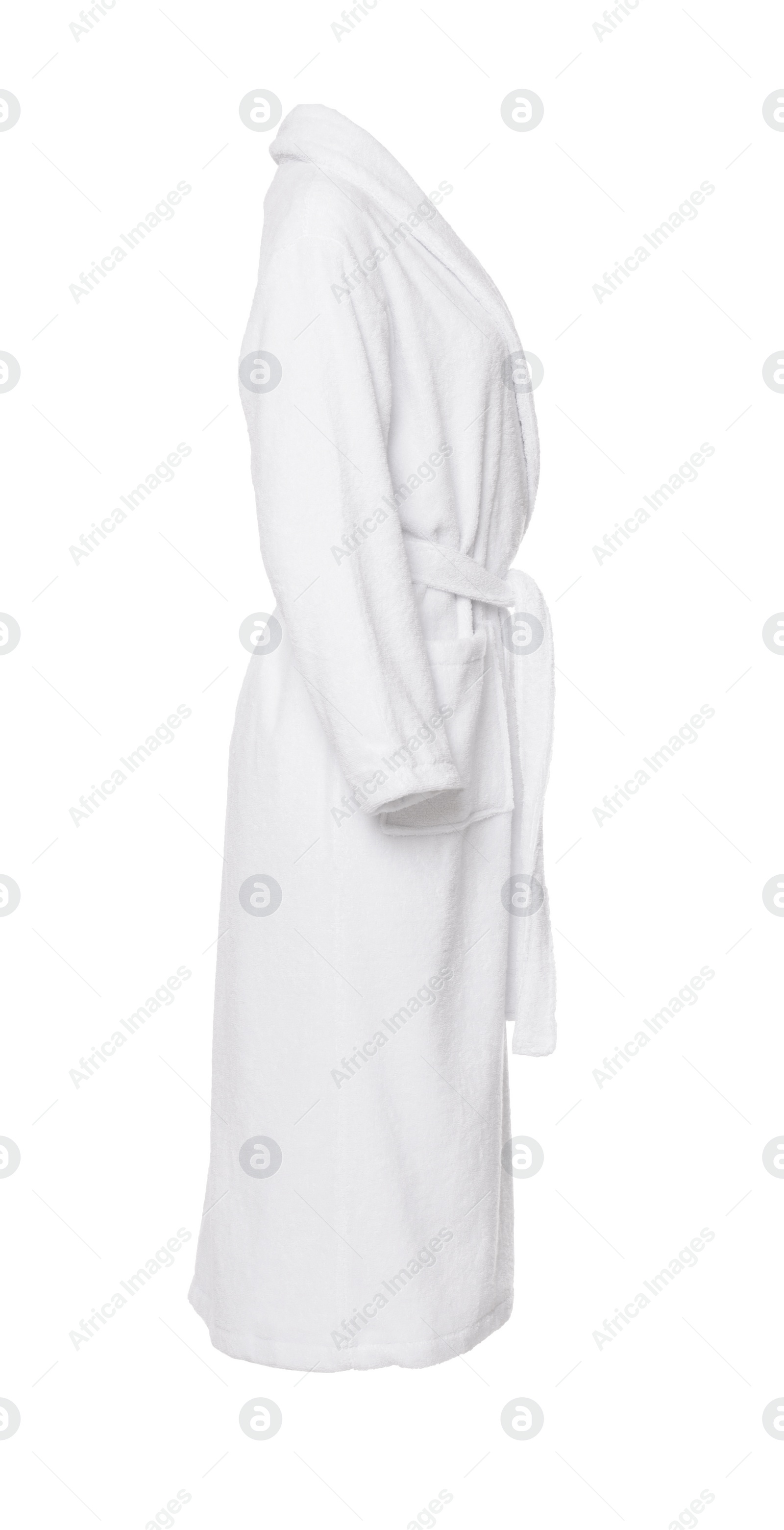 Image of Soft clean terry bathrobe isolated on white, side view