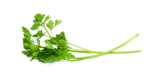 Photo of Leaves of fresh tasty parsley on white background