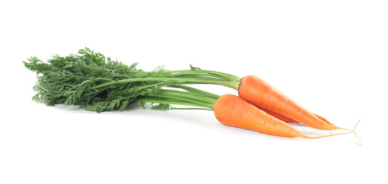 Photo of Fresh ripe juicy carrots isolated on white