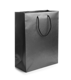 Photo of Black shopping paper bag isolated on white