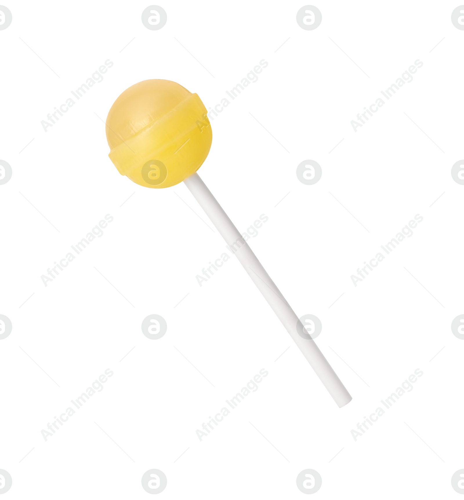 Photo of One sweet yellow lollipop isolated on white