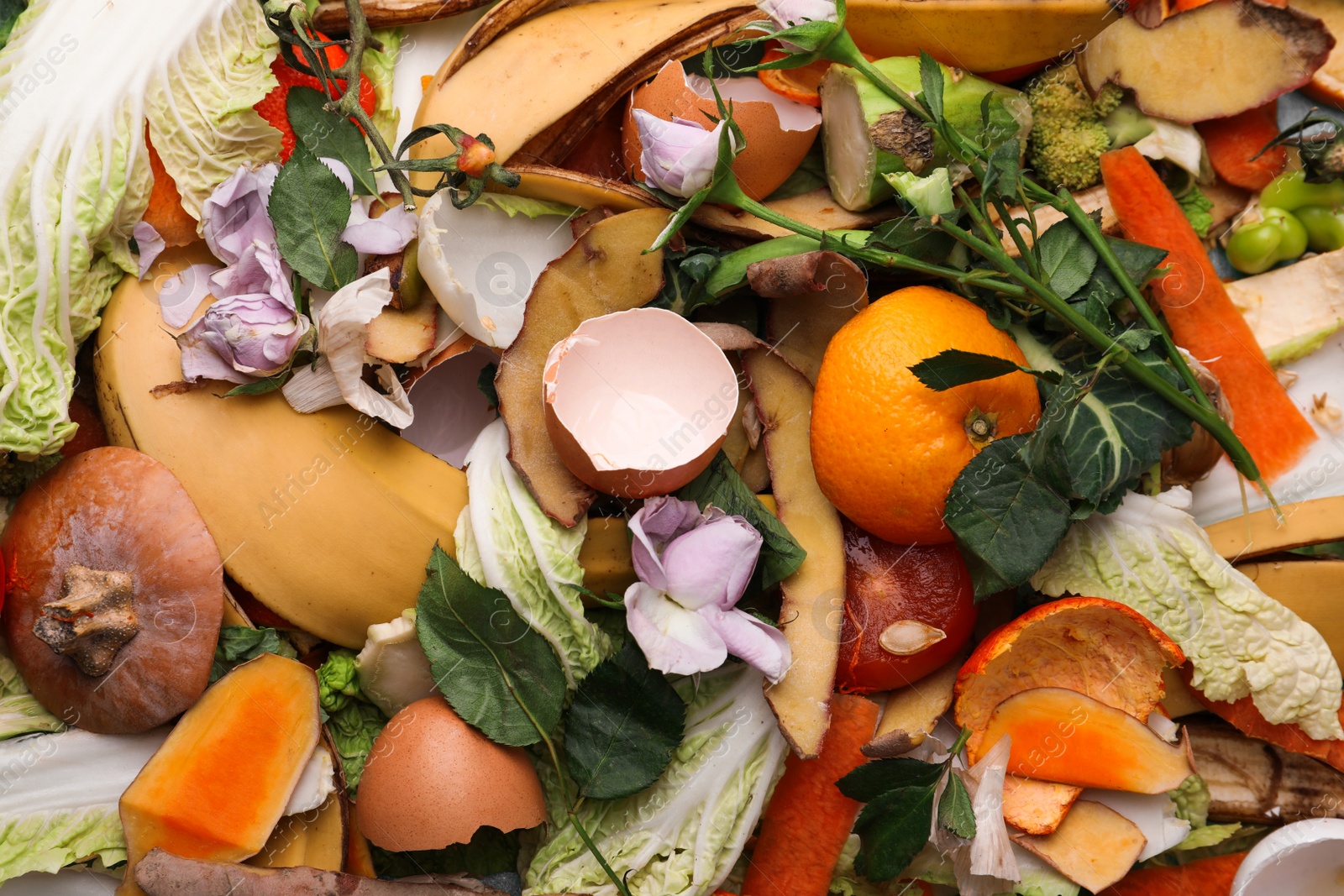 Photo of Pile of organic waste for composting as background, closeup