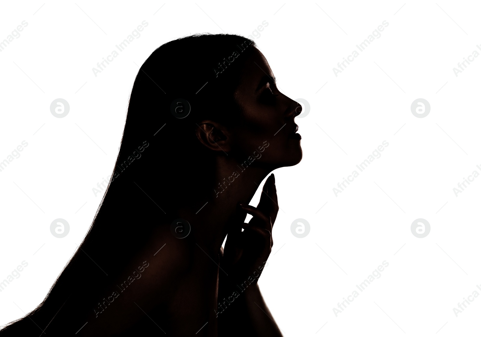 Image of Silhouette of woman posing on white background