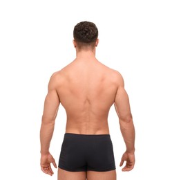 Photo of Muscular man isolated on white, back view. Sexy body