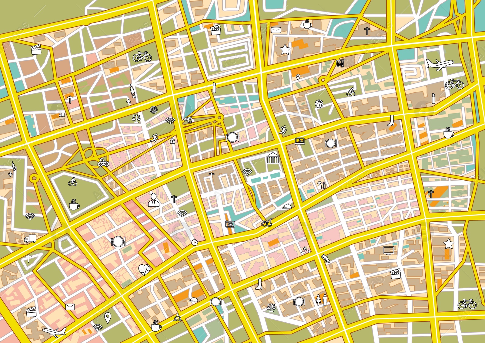 Illustration of  city road map, top view