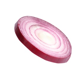 Photo of Fresh slice of red onion on white background