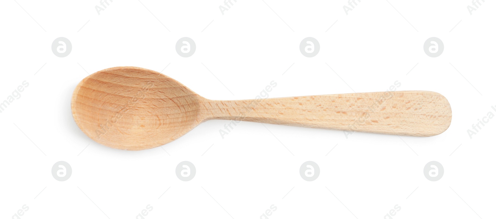 Photo of Wooden spoon isolated on white, top view. Cooking utensil