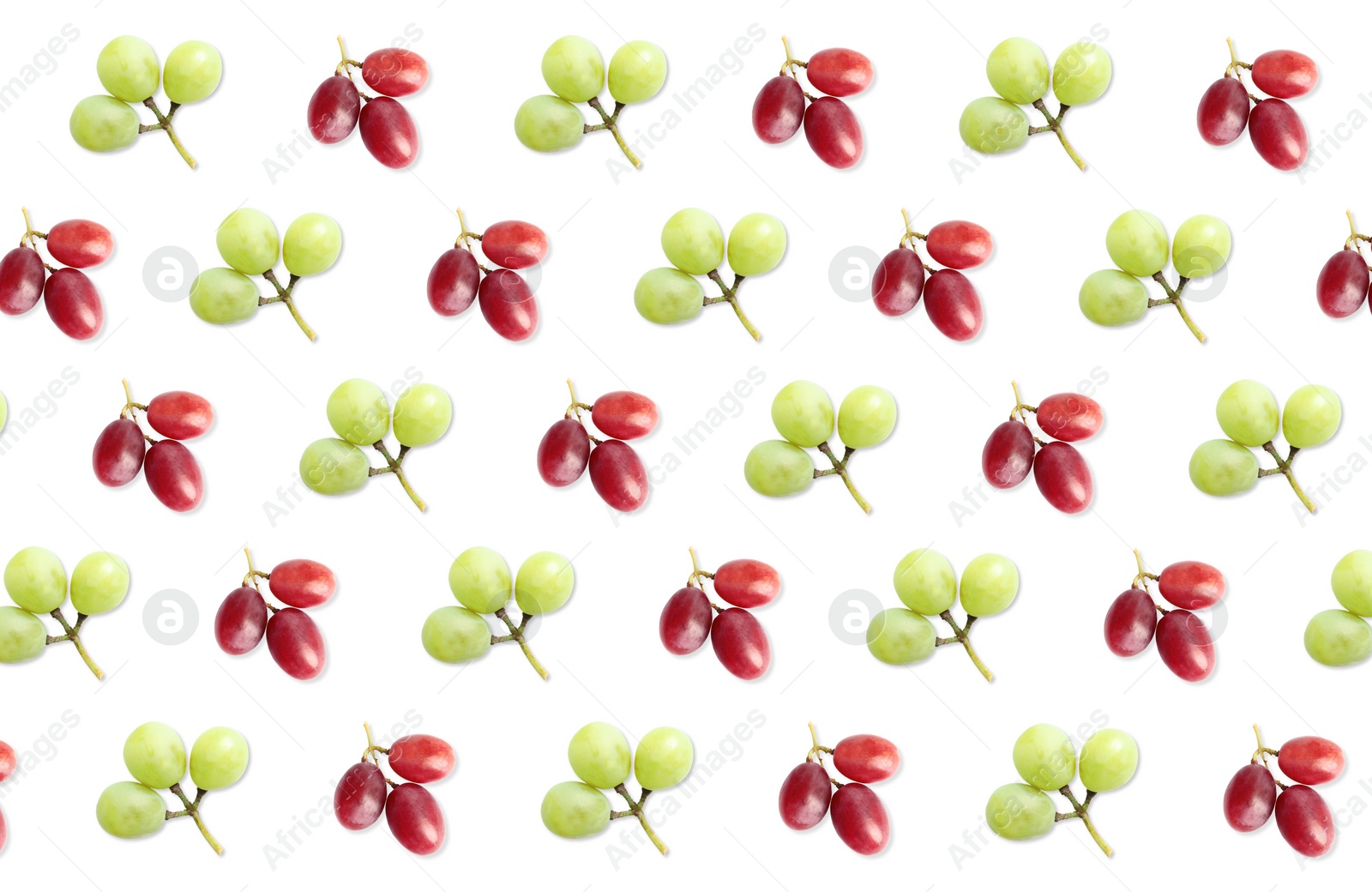 Image of Pattern of red and green grapes on white background