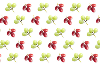 Image of Pattern of red and green grapes on white background