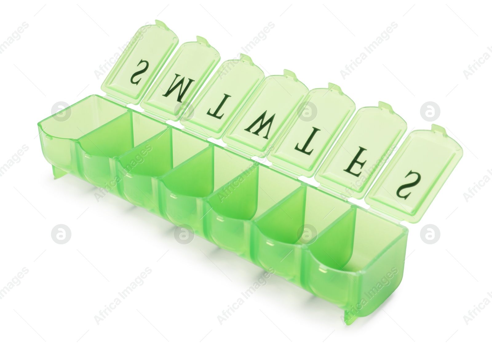 Photo of One empty pill organizer isolated on white