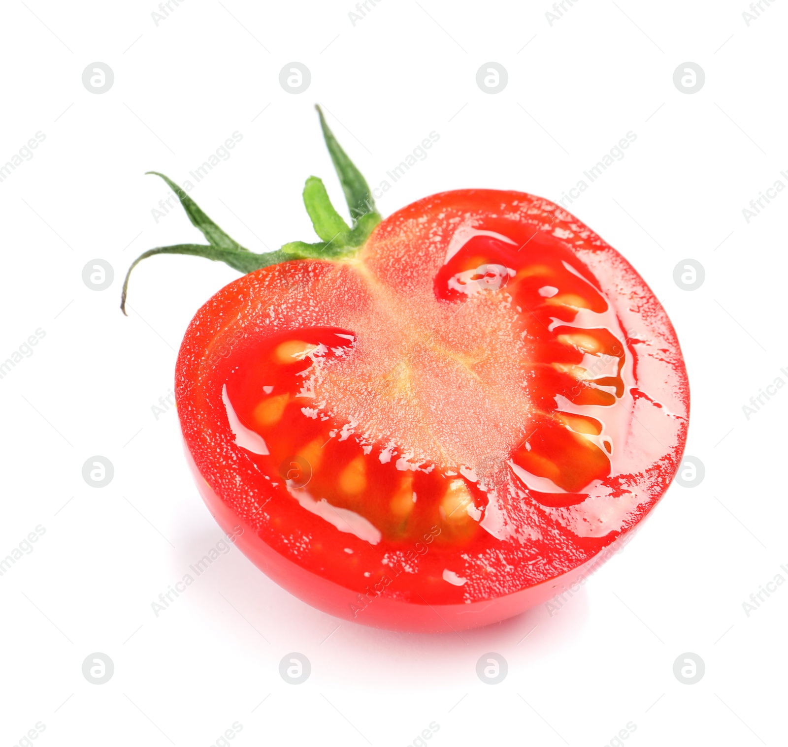 Photo of Half of fresh cherry tomato isolated on white