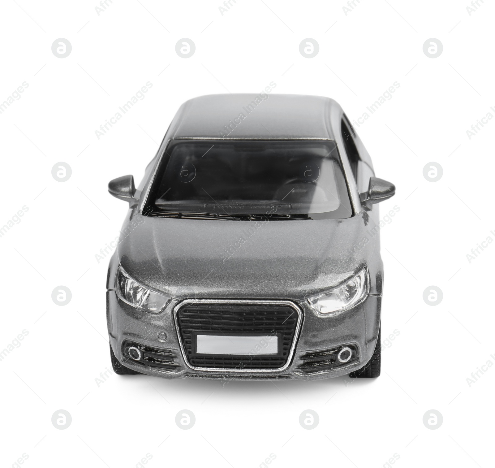 Photo of Grey car isolated on white. Children's toy