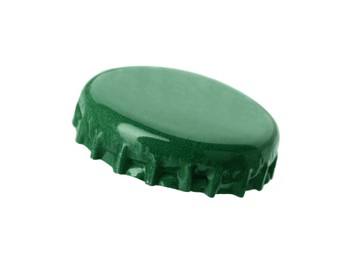 Photo of One green beer bottle cap isolated on white