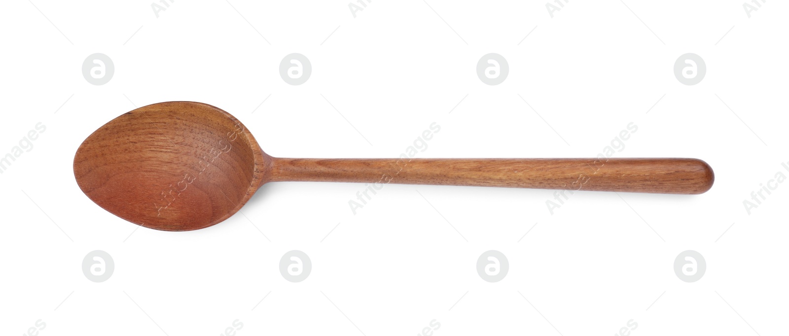 Photo of Wooden spoon isolated on white, top view