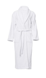 Image of Soft clean terry bathrobe isolated on white