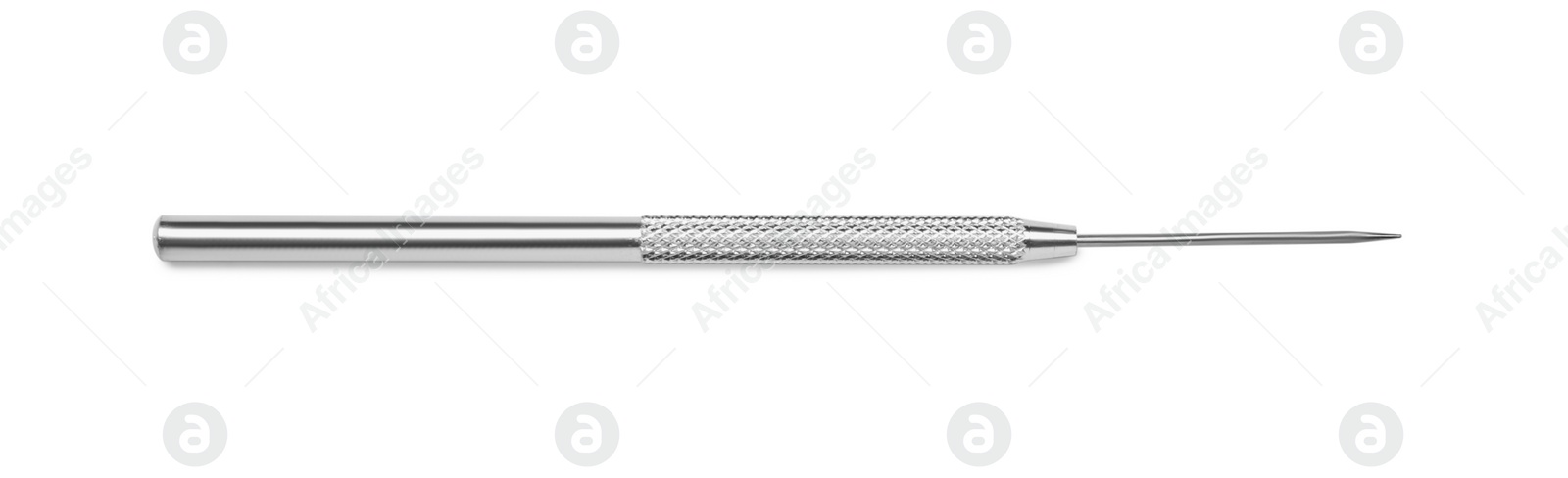 Photo of Stainless steel needle for clay modeling isolated on white, top view