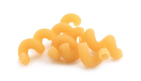 Photo of Raw cavatappi pasta isolated on white. Italian cuisine