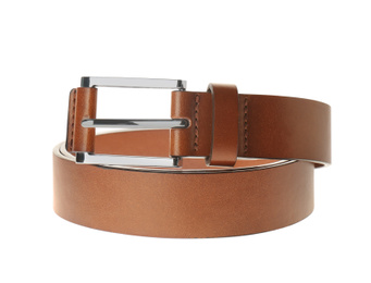 Photo of Stylish brown leather belt isolated on white