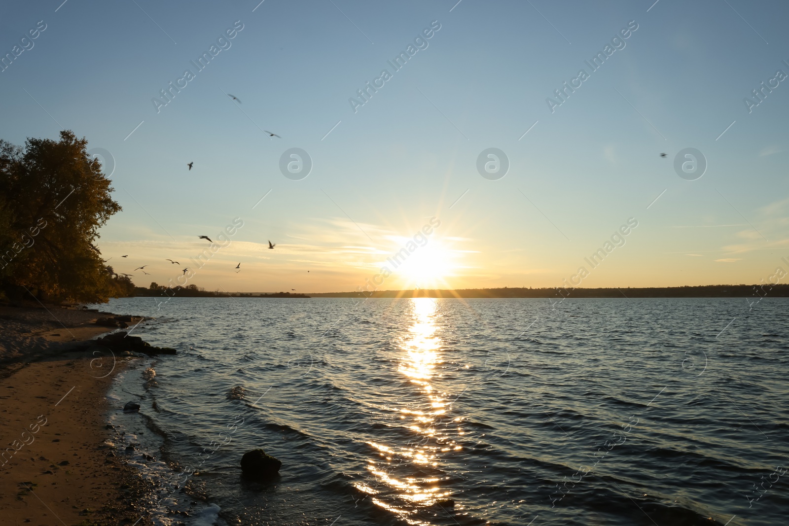 Photo of Picturesque view of tranquil river at sunset