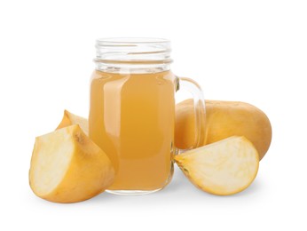 Photo of Freshly made turnip juice on white background