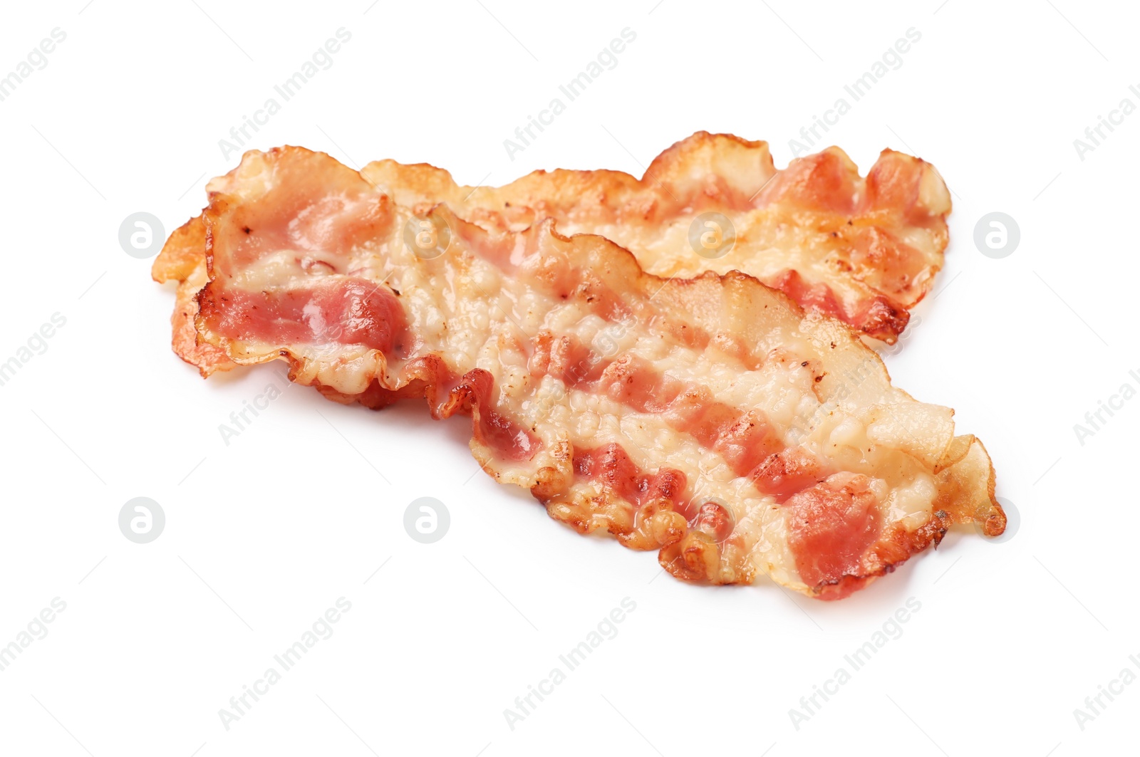 Photo of Delicious fried bacon slices isolated on white